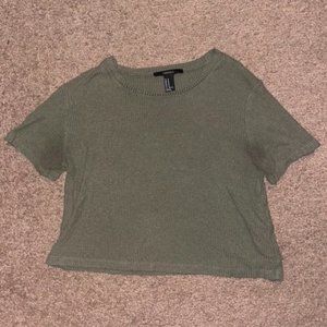Olive Ribbed Knit Crop Top